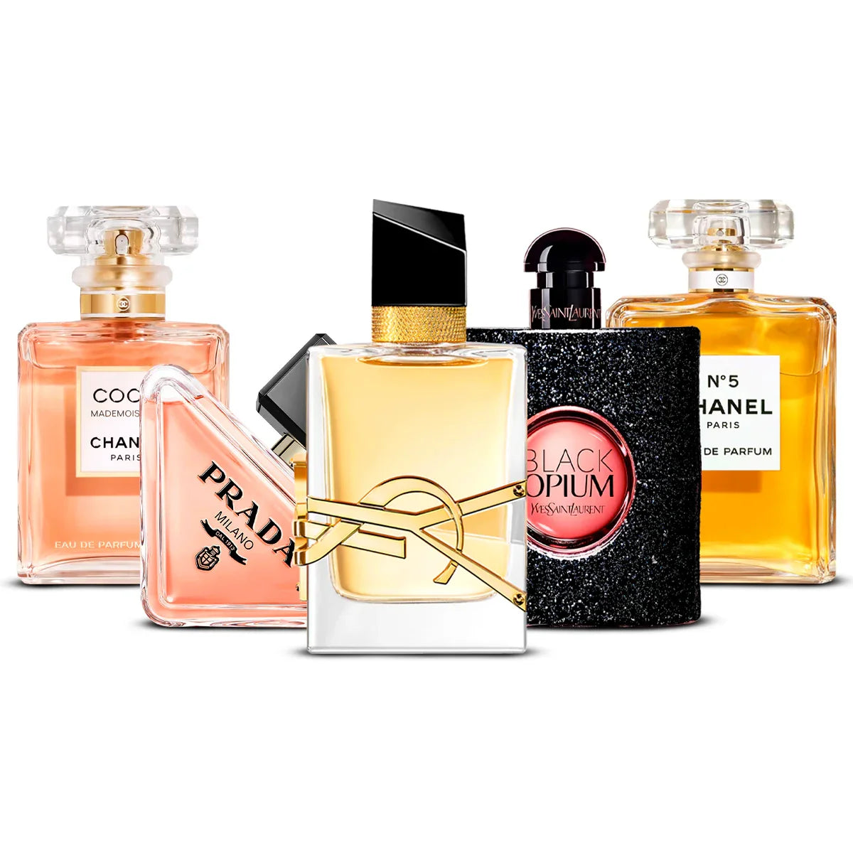 Set di 5 profumi  | Coco Mademoiselle + Paradoxe + Libre + Black Opium + Chanel N°5